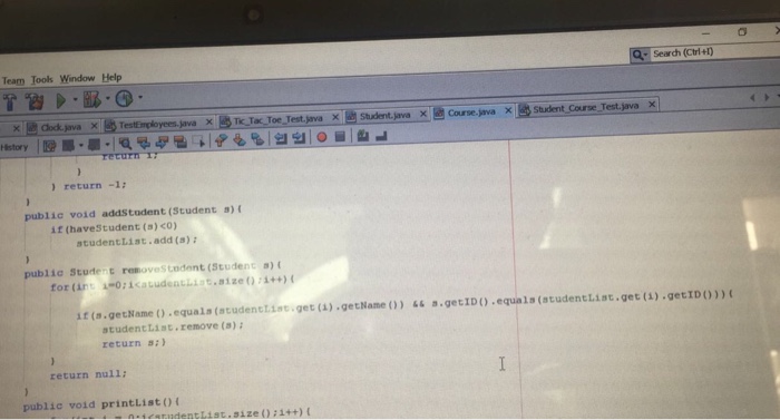  What is the error in removestudent method? Team Jools Window Help