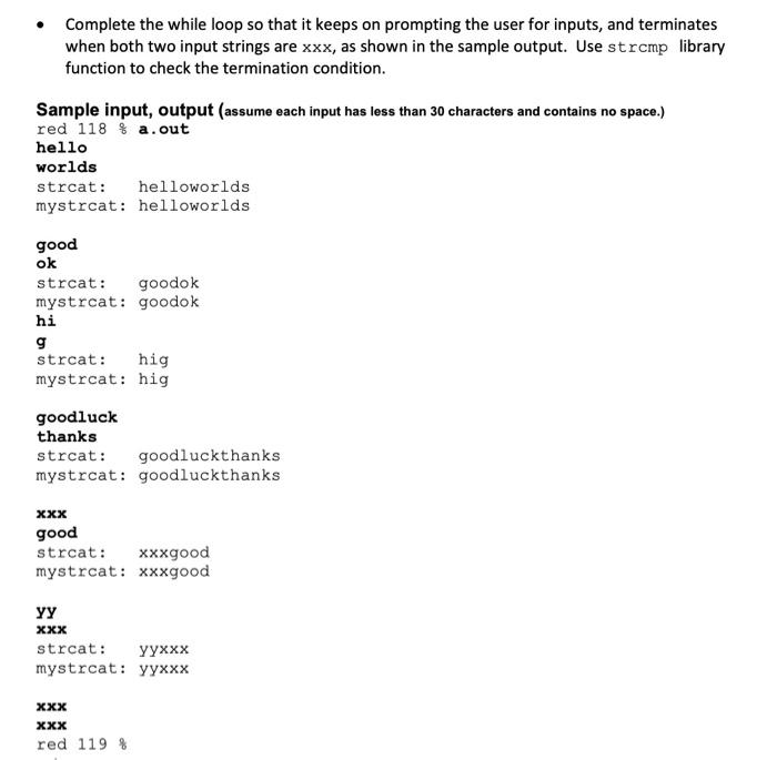 lab4strcat.c. This program reads two words (strings with no spaces) from the