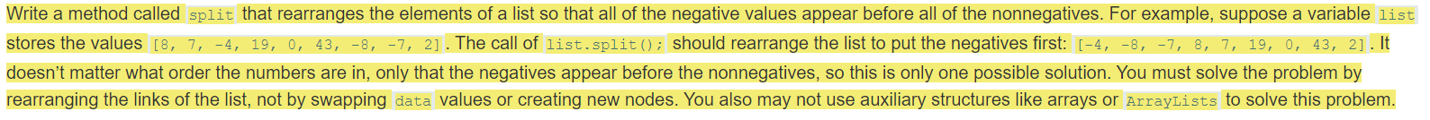  JAVA. LinkedList NOT an array. Here are the classes where split()
