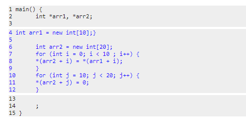 been allocated, its pointer assigned to arr1, and the elements initialized to