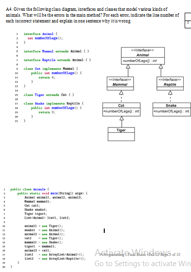 A4 Given the following class diagram, interfaces and classes that model