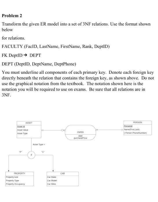 Database systems Problem 2 Transform the given ER model into a set