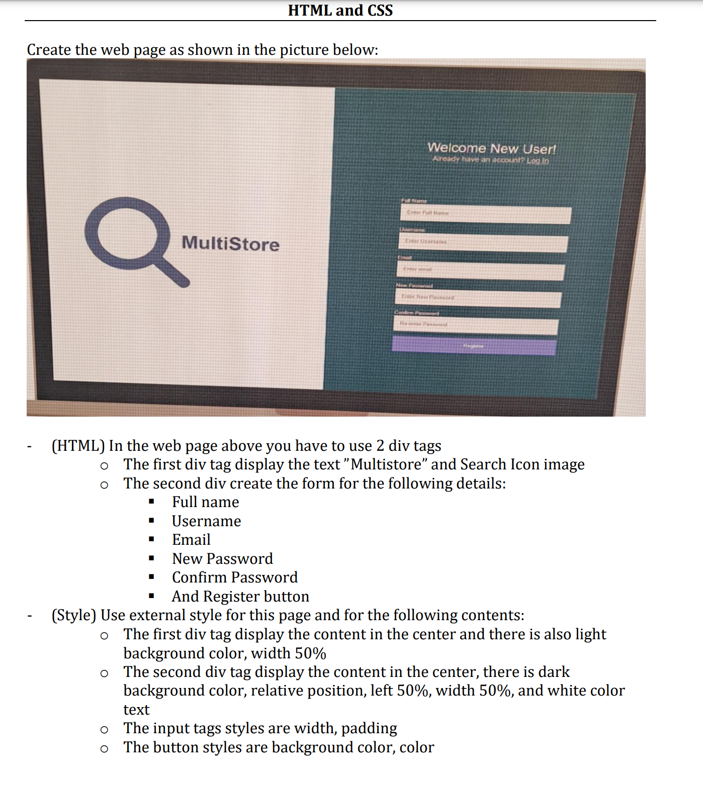  HTML & CSS Create the web page as shown in the