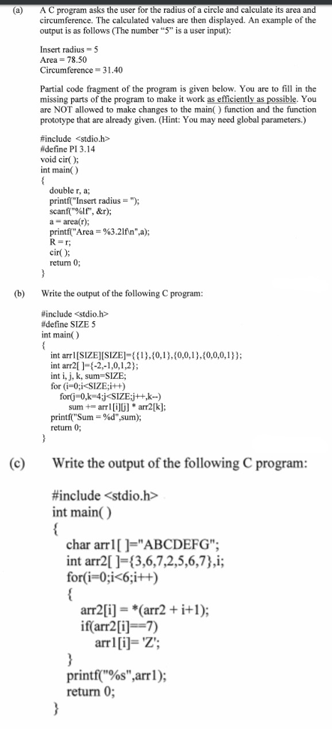(a) AC program asks the user for the radius of a