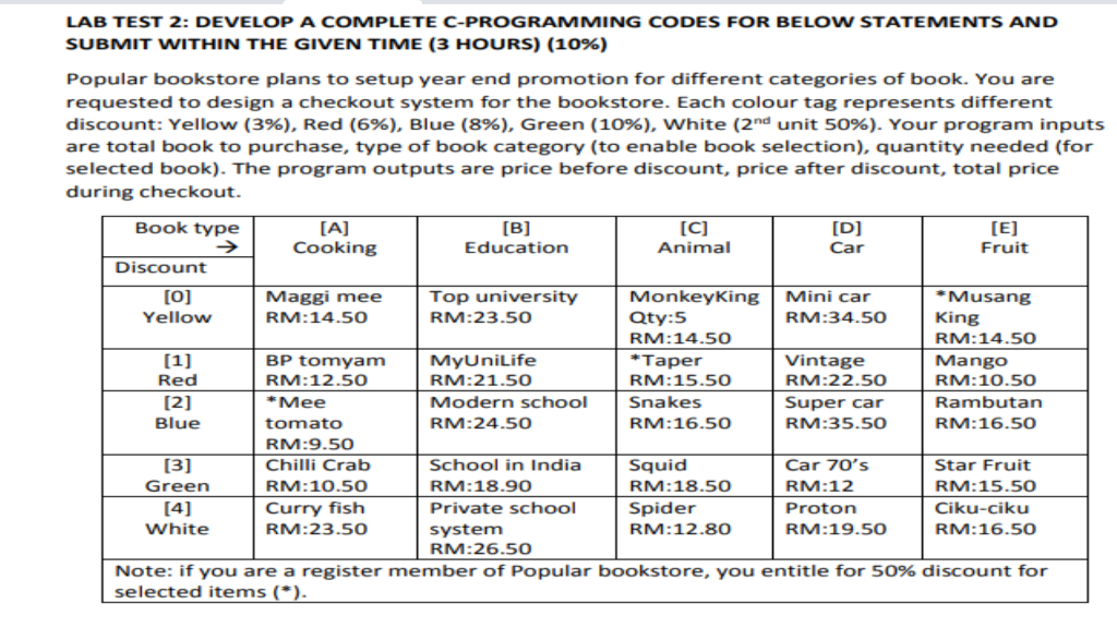 [URGENT] PLEASE SOLVE IT ASAP LAB TEST 2: DEVELOP A COMPLETE C-PROGRAMMING