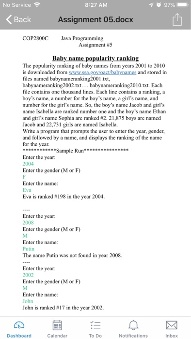  No Service 8:27 AM 97% Back Assignment 05.docx COP2800C Java Programming