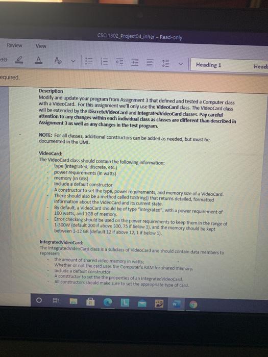  CSC11302 Project04_inner - Read-only Review View ab e A. Heading 1