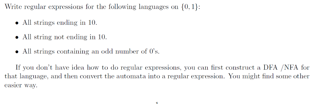  Please include all steps. Write regular expressions for the following languages