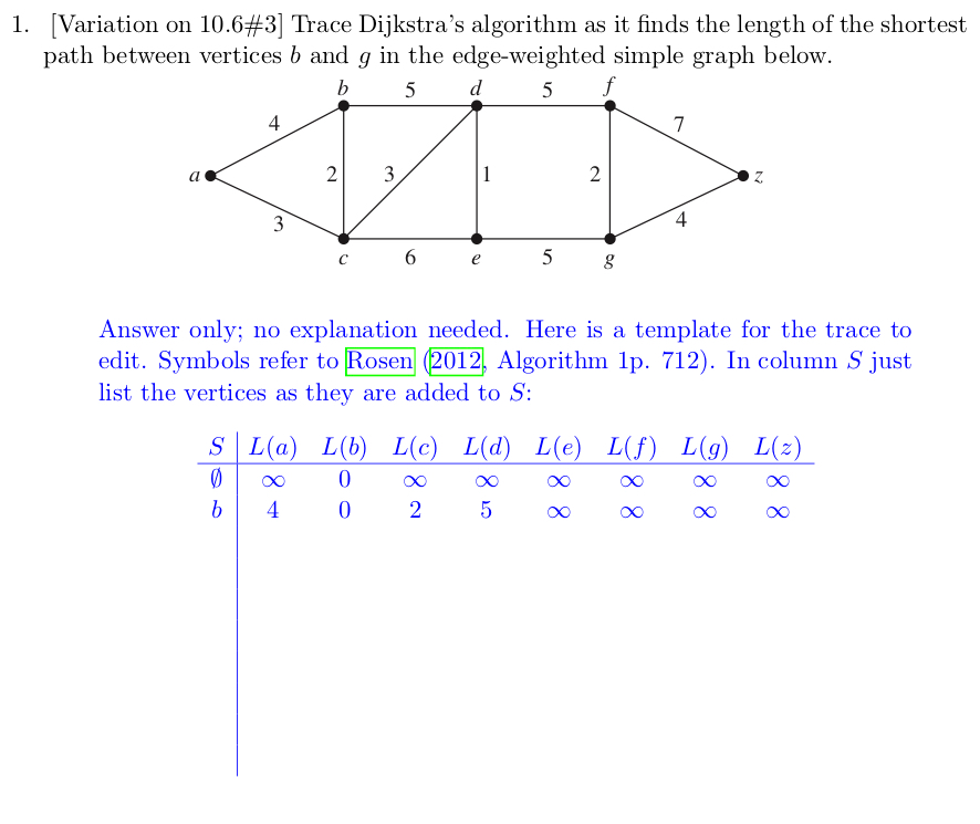 Topic: Discrete Mathematics and its Applications" Chapter 10: Graphs: Shortest-Path Problems" Variation