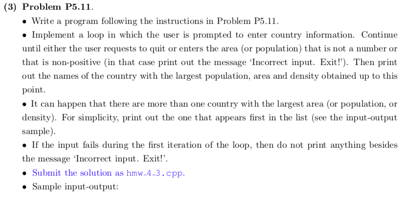  (3) Problem P5.11. Write a program following the instructions in Problem