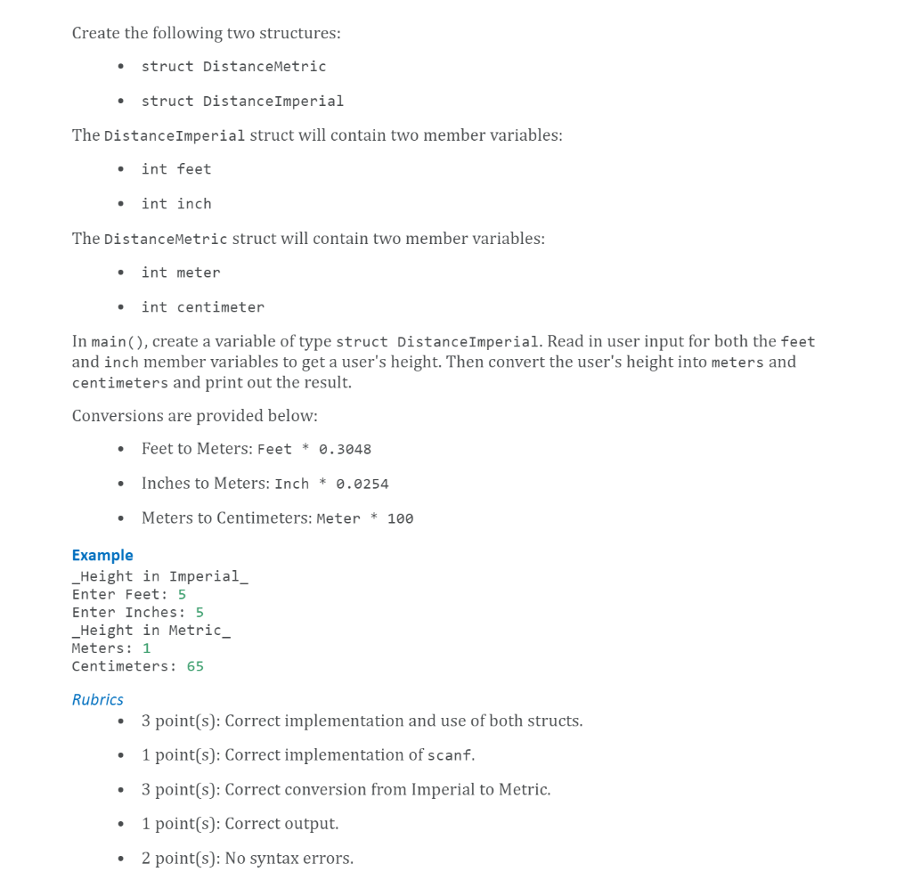  using C programing Create the following two structures: struct DistanceMetric struct
