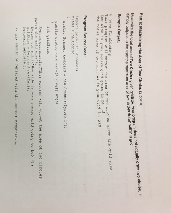  Intro to java Part ll: Maximizing the Area of Two Circles