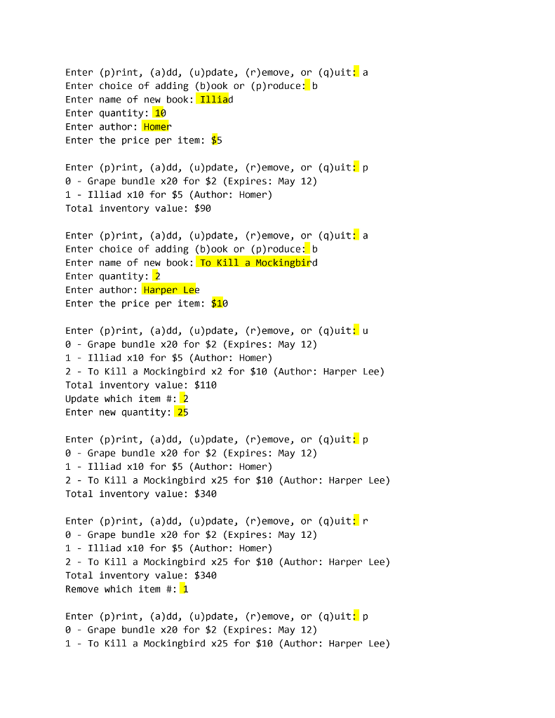 }; void SetQuantity(int qnty) { quantity = qnty; }; virtual void Print()
