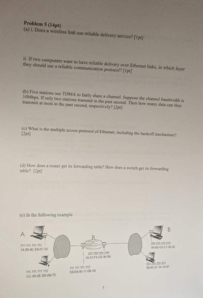 Problem 5 (14pt) (a) i. Does a wireless link use reliable