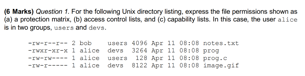 need an answer for (c) (6 Marks) Question 1. For the following