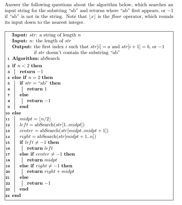  1. What would be the base case(s) when proving that abSearch