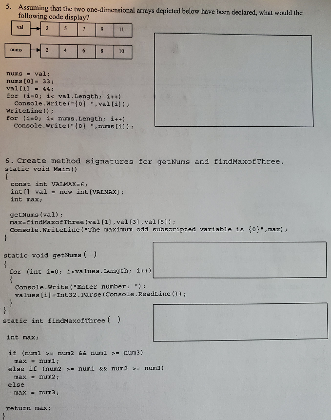 Need help with assignment: 5. Assuming that the two one-dimensional arrays depicted