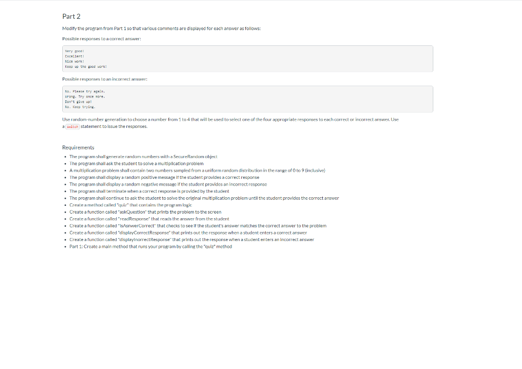  Needs to be done in Java. This is part 2 of