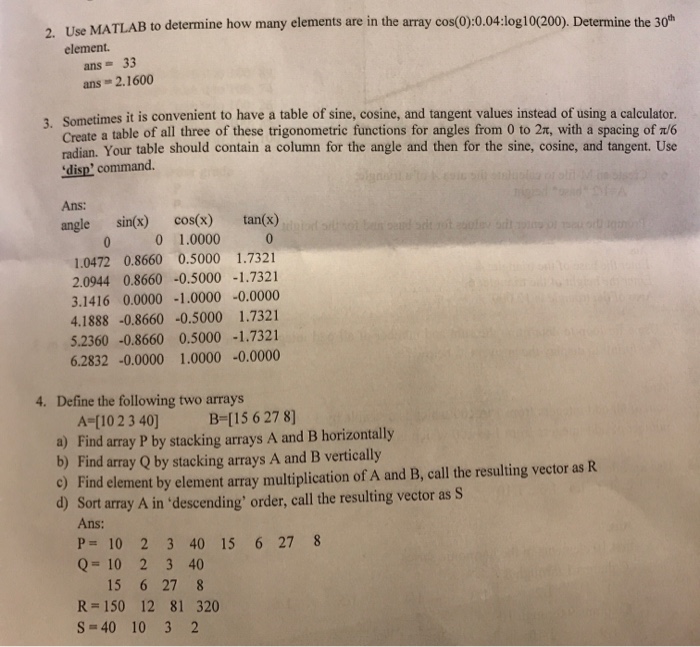  Matlab Use MATLAB to determine how many elements are in the