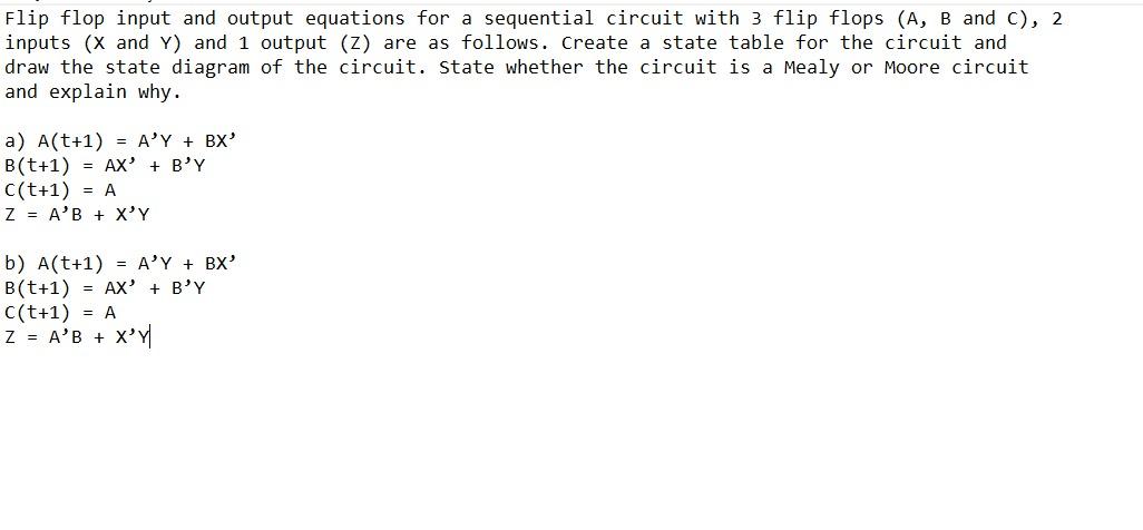  Flip flop input and output equations for a sequential circuit with