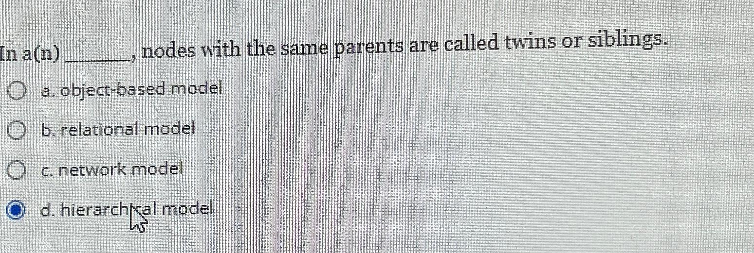  In a(n) nodes with the same parents are called twins or