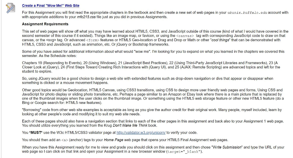  Create a Final '"Wow Me!" Web Site For this Assignment you