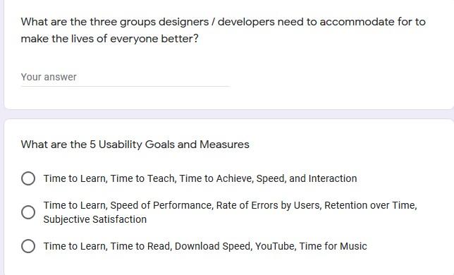  What are the three groups designers / developers need to accommodate