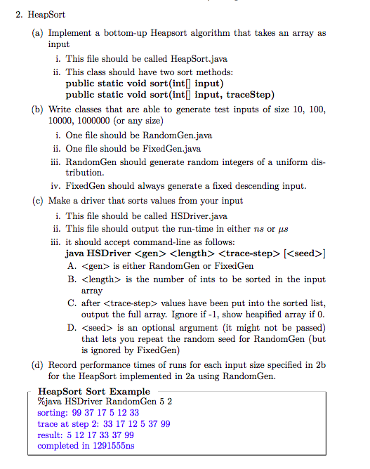instructions specific instructions Thank you A bottom-up heap sort does not take