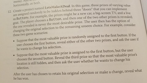  Create a project named LetsMakeADeal. In this game, three prizes of