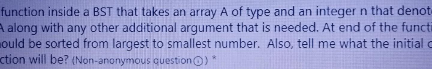  write a function inside a BST that takes an array A
