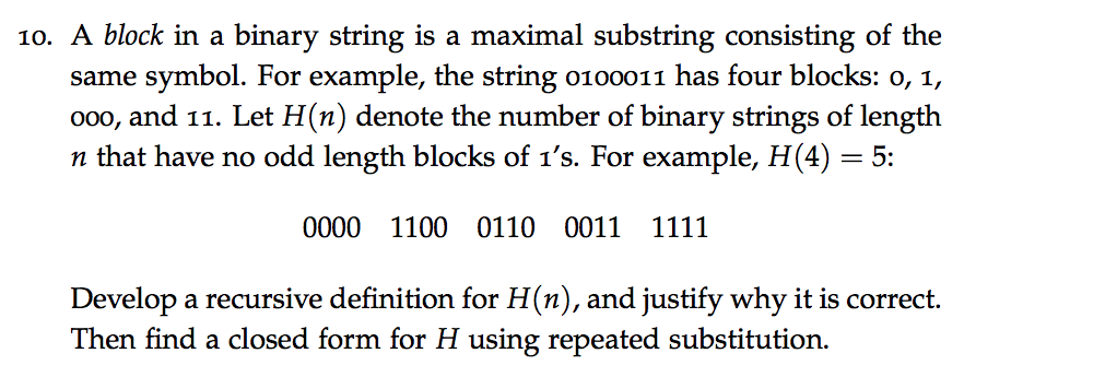 10. A block in a binary string is a maximal substring