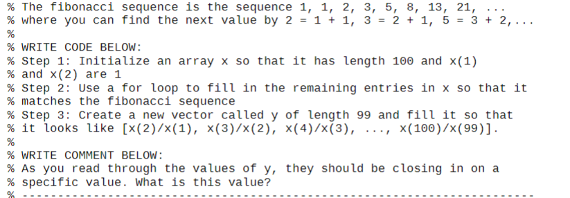 matlab code % The fibonacci sequence is the sequence 1, 1,
