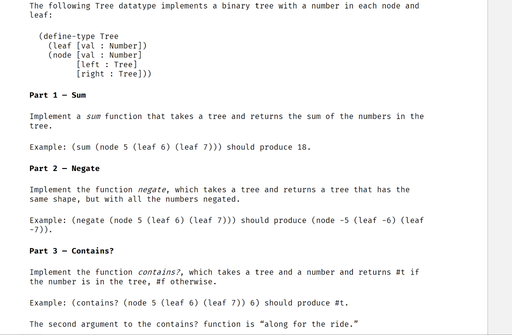 Please use Racket. Need this as soon as possible. The following Tree