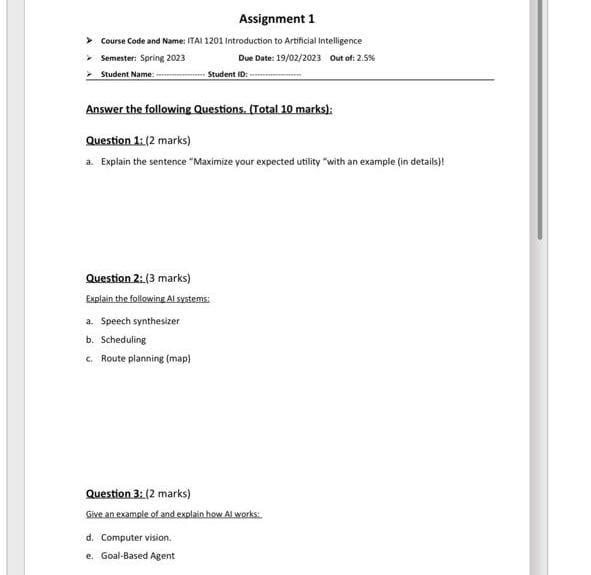  Question 1i.(2 marks) a. Explain the sentence "Maximize your expected utility