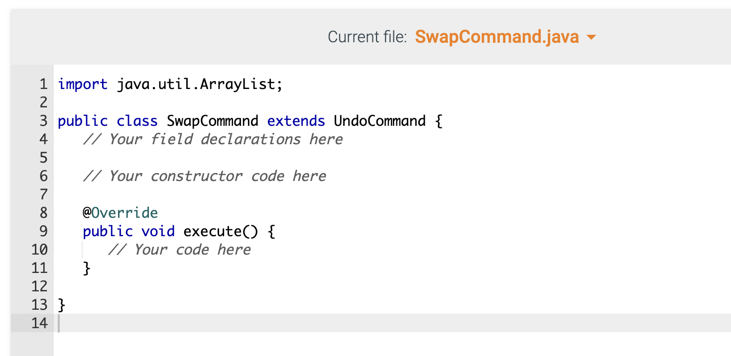 object that stores all needed information to execute an action at a