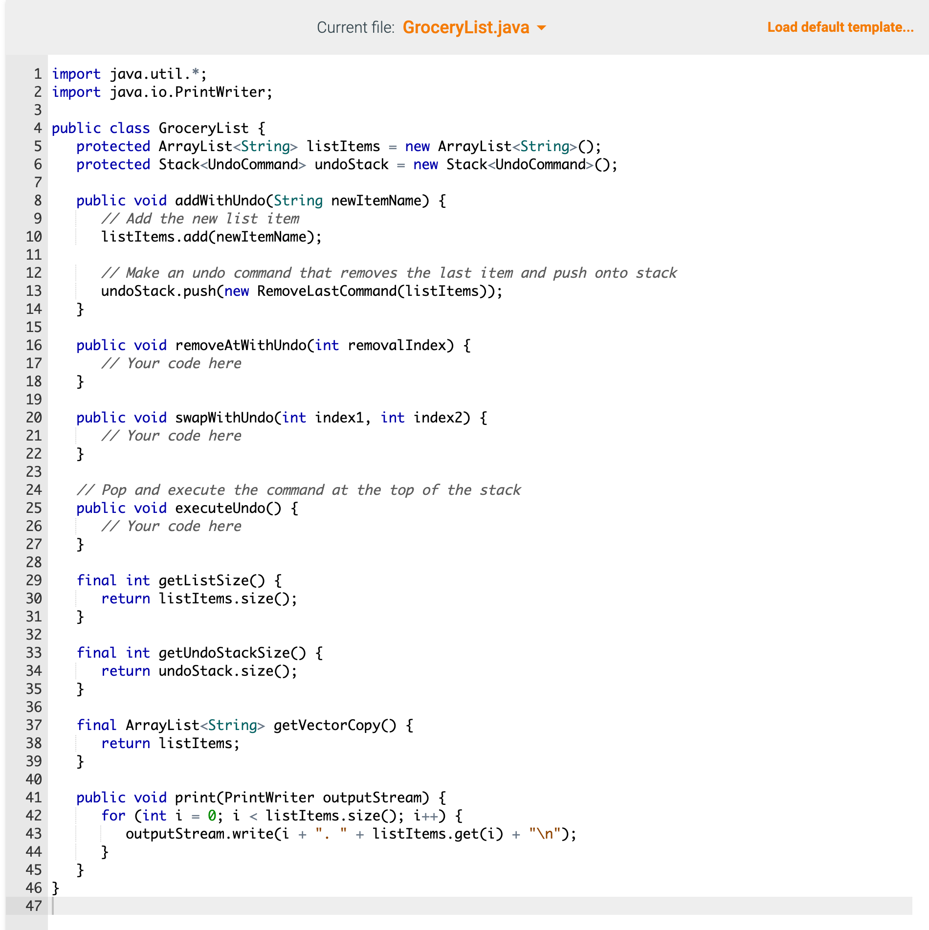 to undo a grocery list change made by the user. Step 2: