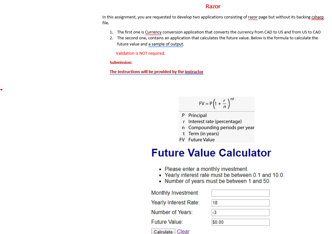  Razor In this assignment, you are requested to develop two applications