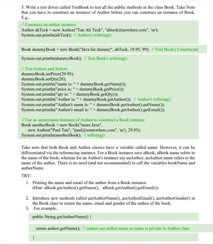 -email:String -gender:char. +Author(name:String, email:String, gender:char) +getName(): String +getEmail(): String +setEmail(email:String):void +getGender():char +toString():