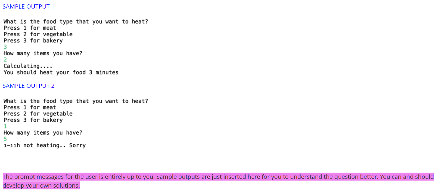 arrange the heating time on its own. Write a program that asks
