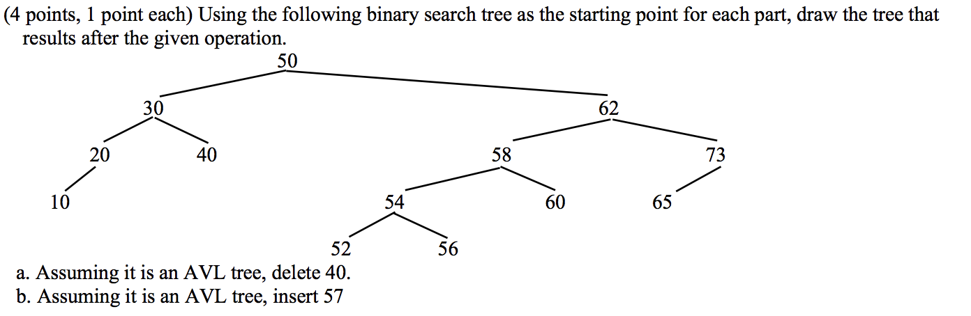  (4 points, 1 point each) Using the following binary search tree