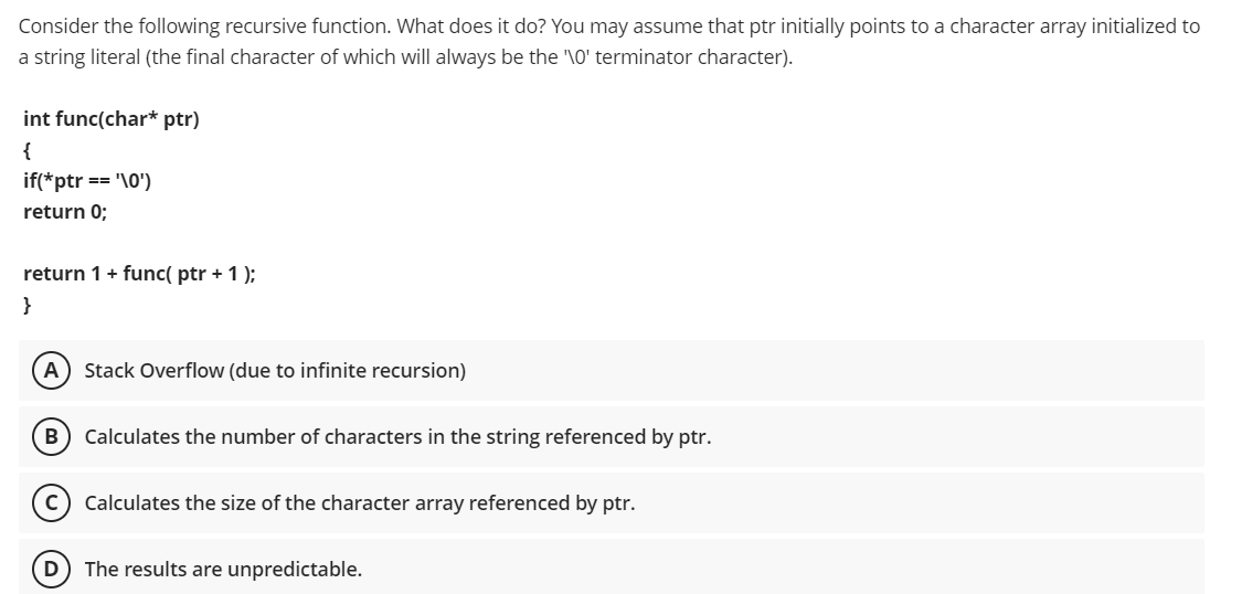c++ Consider the following recursive function. What does it do? You may