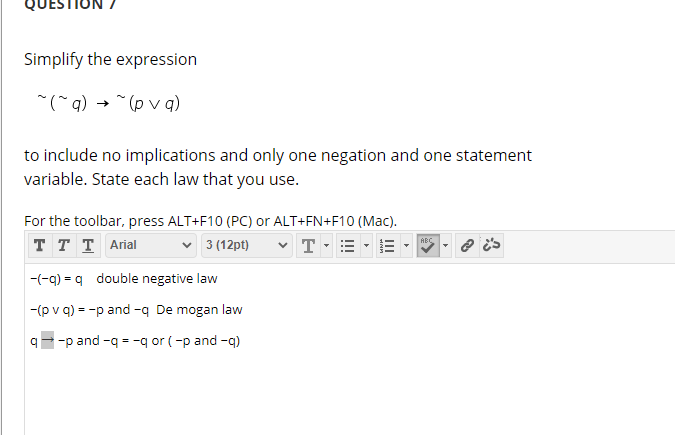  Simplify the expression (q) + (pva) to include no implications and