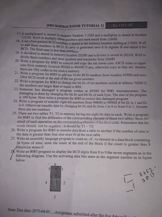  Qn 17, 18, 19,20,21,22 Microprocessor 8085 programming Bsc CSIT V MICROPROCESSOR