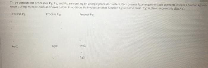  Three concurrent processes P1, P2, and P3 are running on a