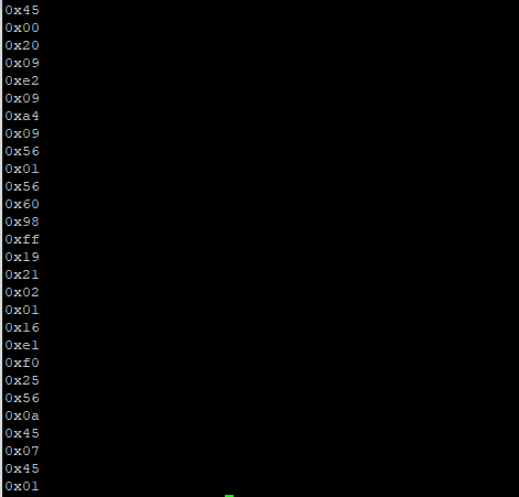 file in binary and print out every two pieces of code in