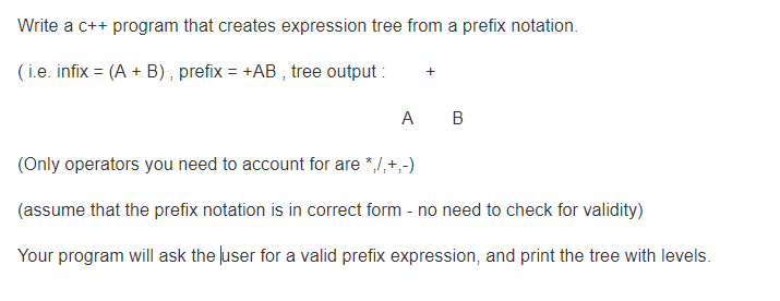  Write a c++ program that creates expression tree from a prefix