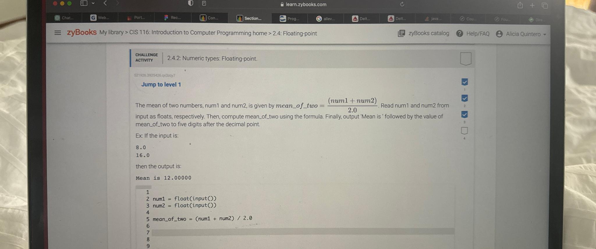  CHALLENGE ACTIVITY 2.4.2: Numeric types: Floating-point. $21926,3925426,4320y7 Jump to level 1