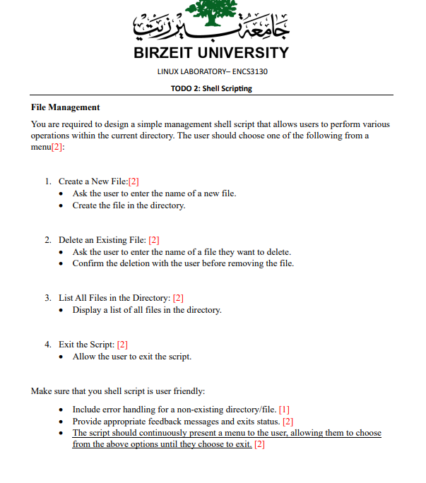  TODO 2: Shell Scripting File Management You are required to design