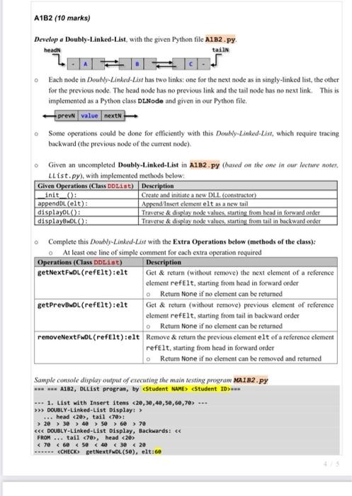  Develop a Doubly-Linked-List, with the given Python file A182. py. -