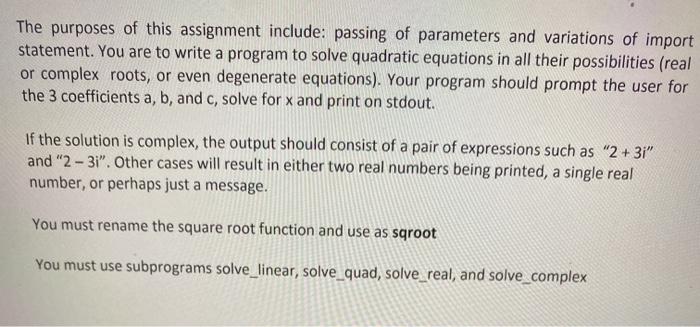  python The purposes of this assignment include: passing of parameters and